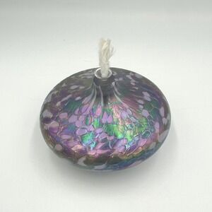 Artisan MSH Volcanic Ash Iridescent Hand Blown Glass Oil Lamp Signed Vines 2001